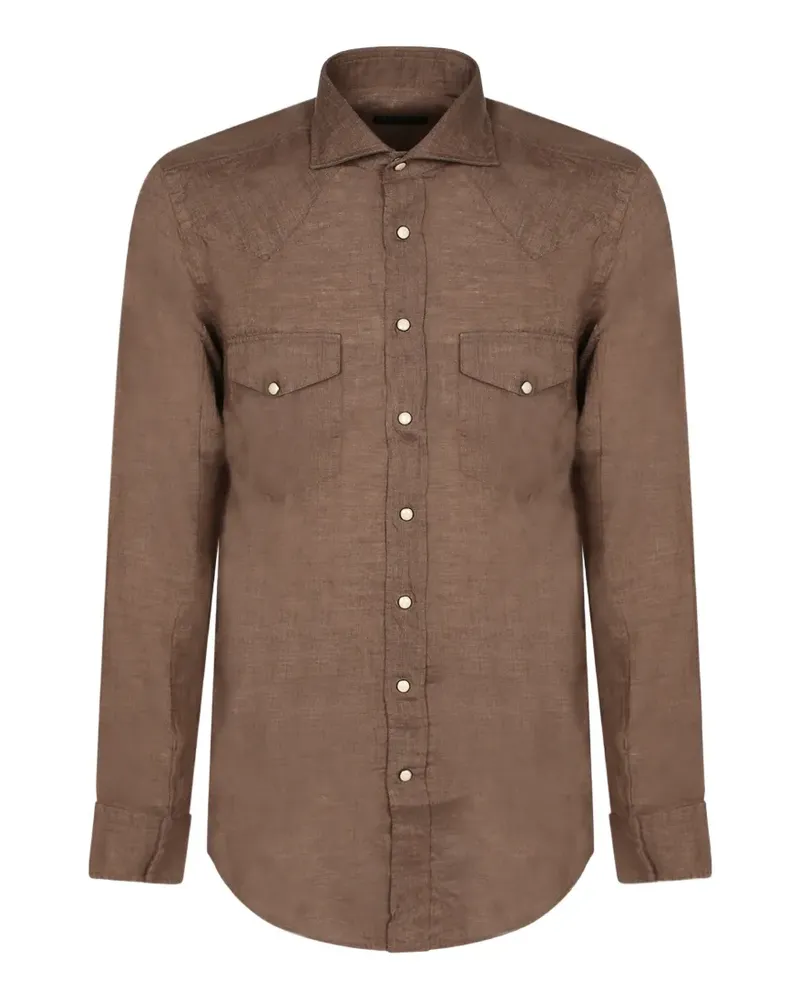 Dell'oglio Button-down-Hemd mit Westernpasse - Braun Braun