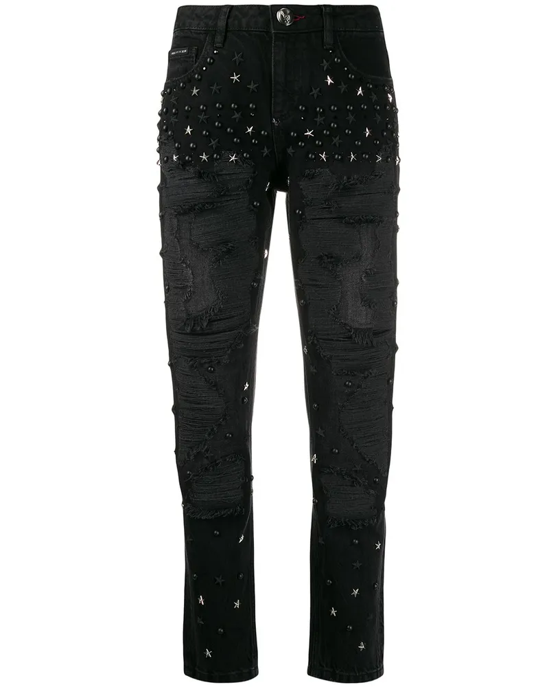 Philipp Plein Verzierte 'Boyfriend Stars' Jeans Schwarz