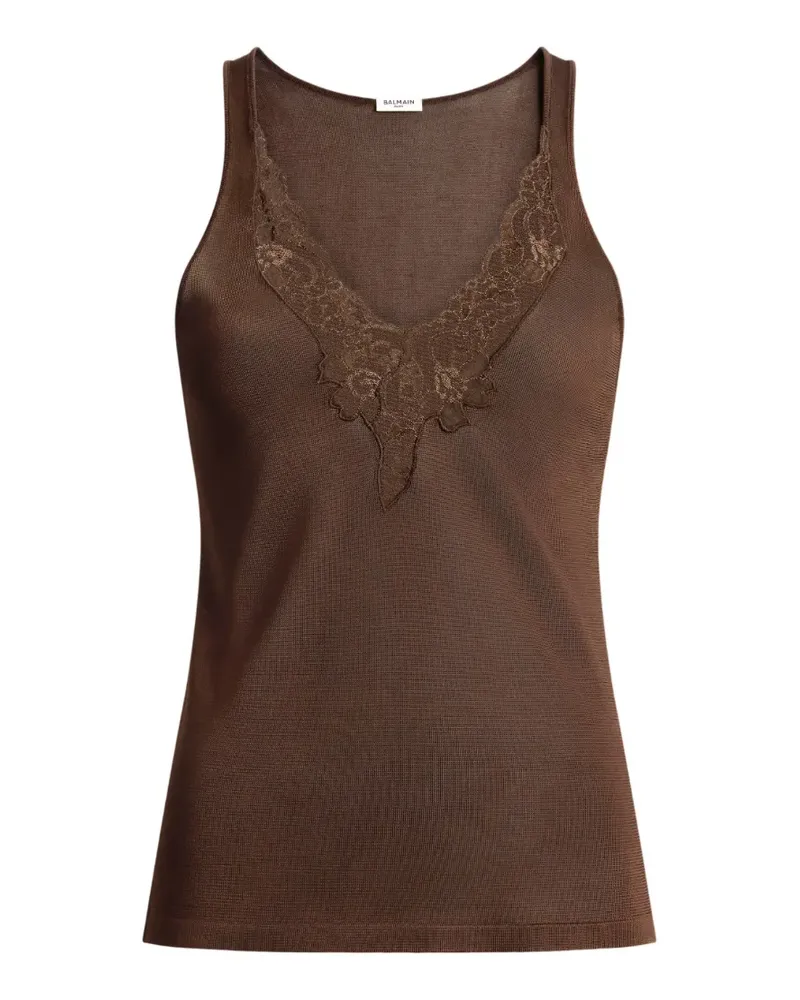 Balmain Gestricktes Top mit Spitze - Braun Braun
