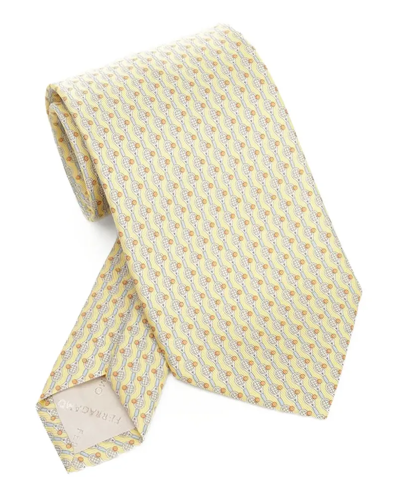 Ferragamo tennis-print silk tie - Gelb Gelb
