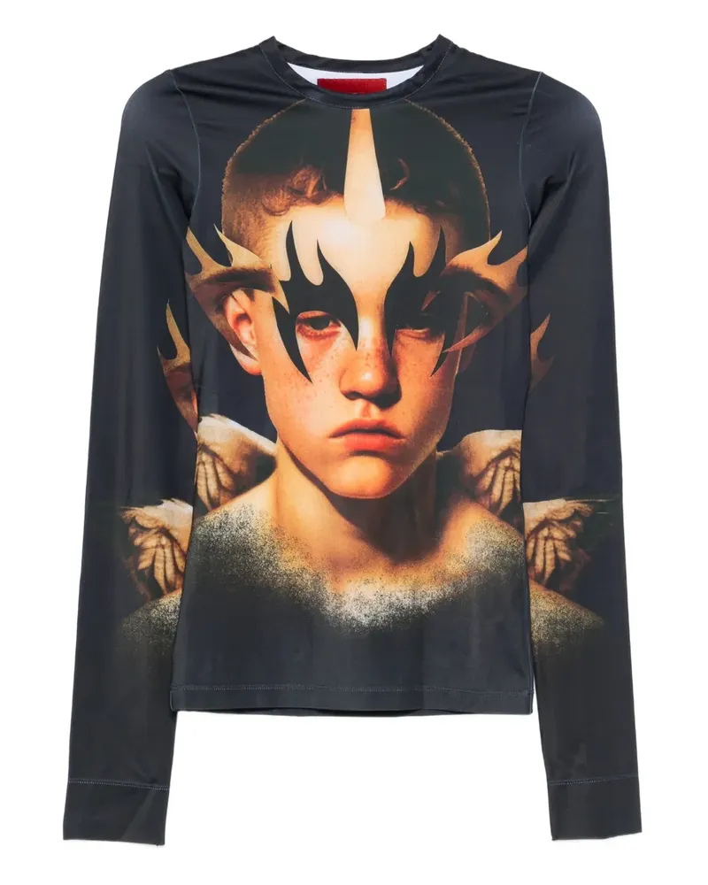 KUSIKOHC Langarmshirt mit Gesicht-Print - Schwarz Schwarz