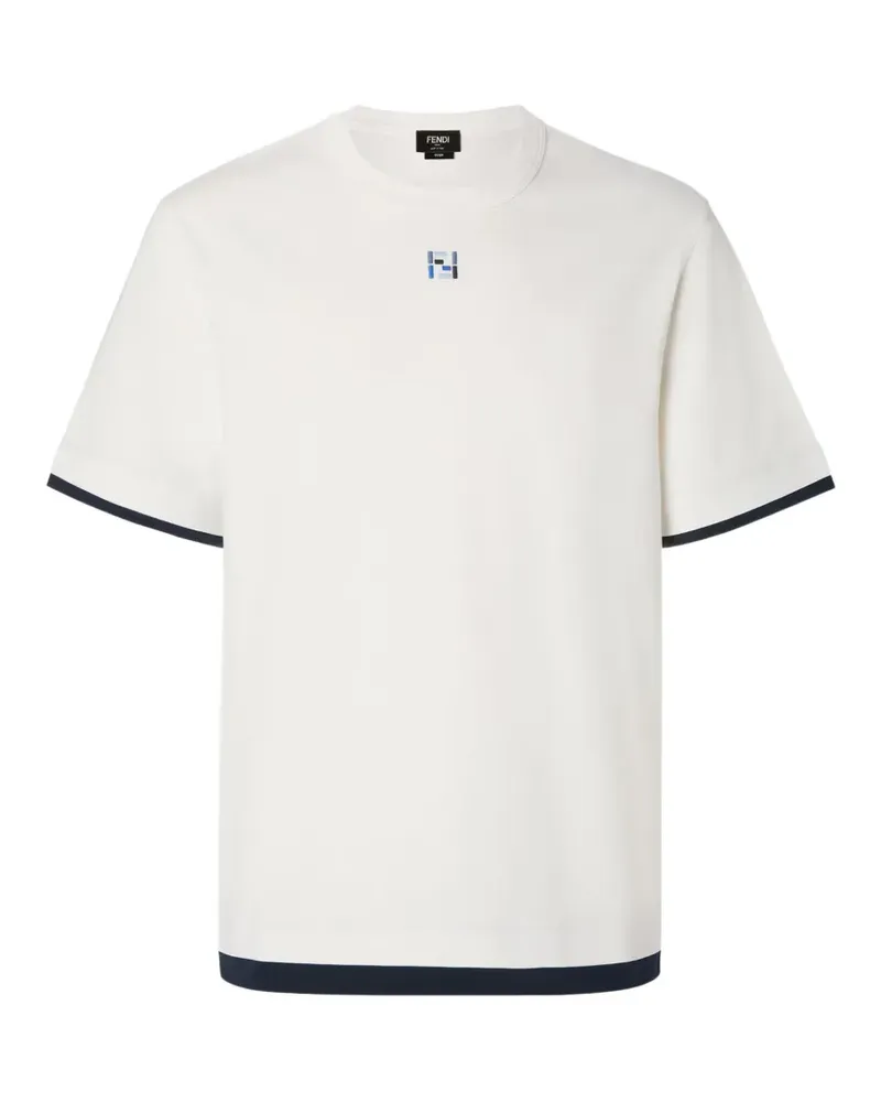 Fendi logo-embroidered contrast-trim T-shirt - Weiß Weiß