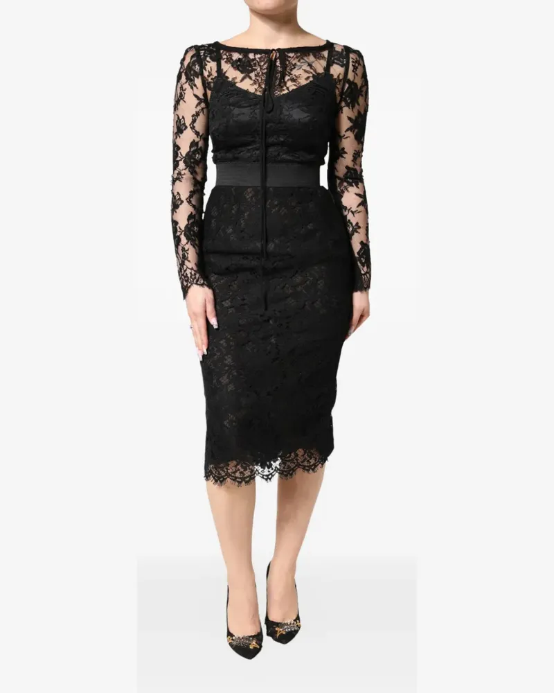 Dolce & Gabbana Midikleid mit Spitzenbesatz - Schwarz Schwarz