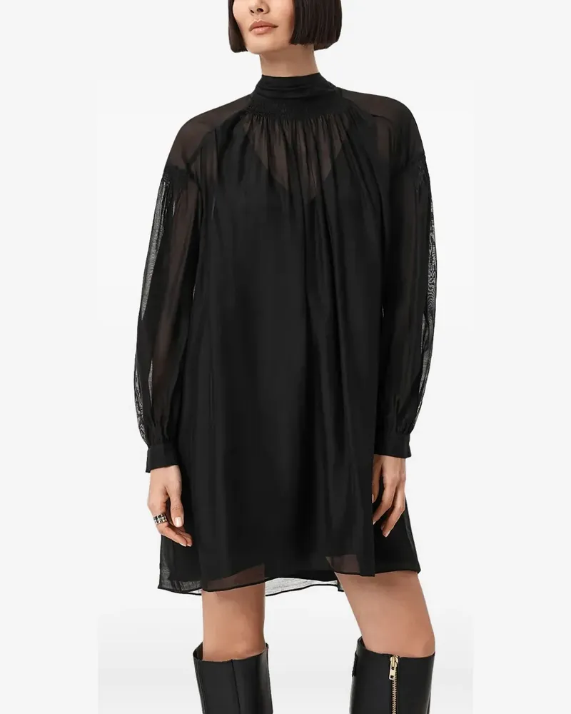 AllSaints Pearl tie-neck long-sleeve mini dress - Schwarz Schwarz
