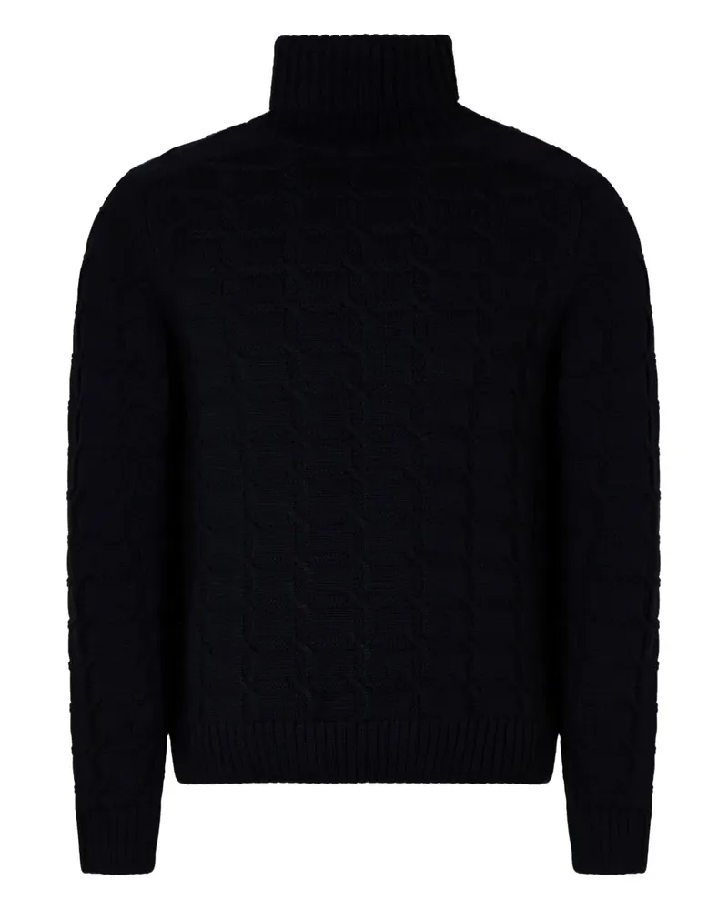 Slowear Rollkragenpullover mit Zopfmuster - Schwarz Schwarz