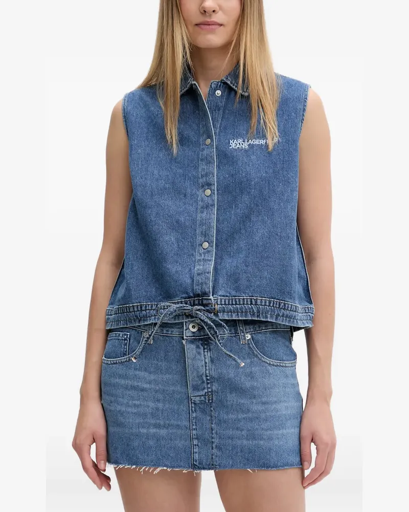 Karl Lagerfeld logo-embroidered drawstring-hem shirt - Blau Blau