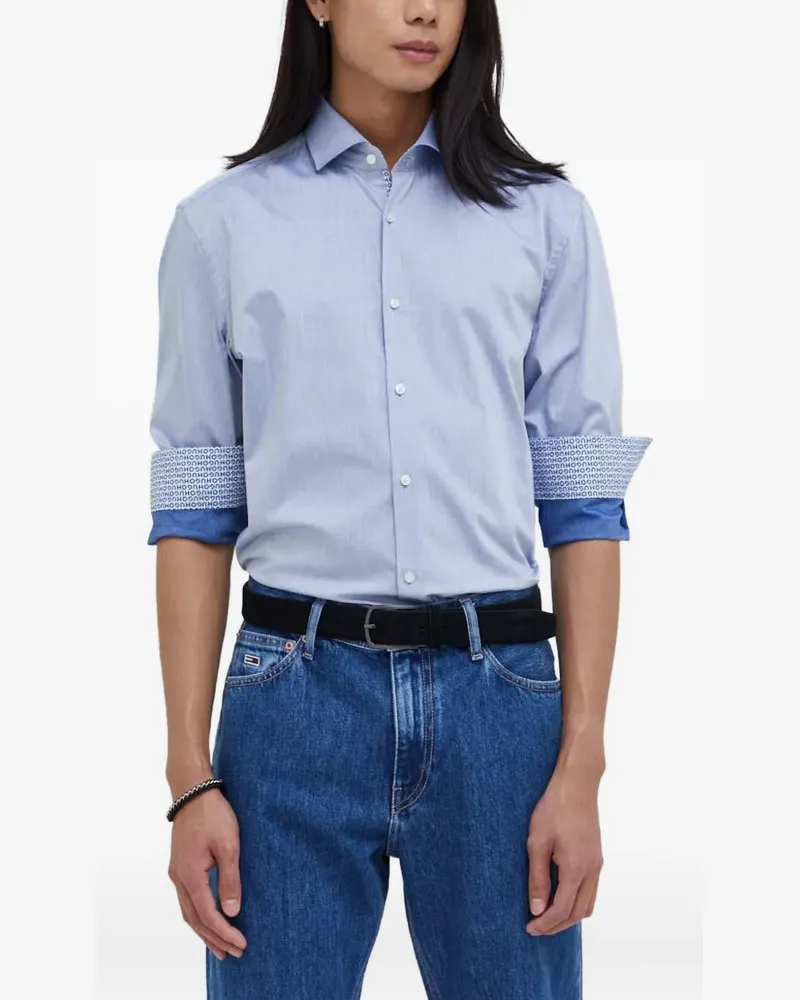 HUGO BOSS Hemd mit gemusterten Bündchen - Blau Blau