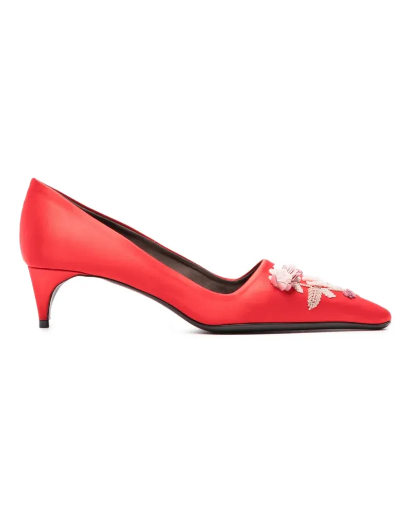 BERNADETTE Pumps aus Satin mit Rosenstickerei - Rot Rot
