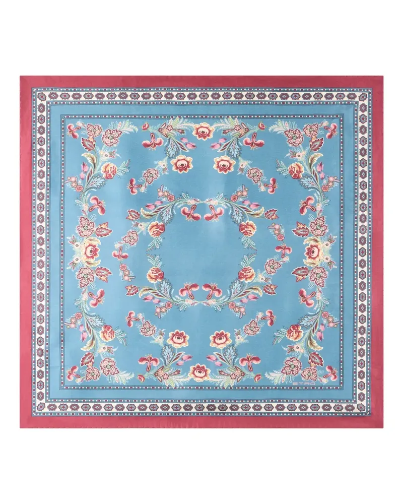Etro Seidenschal mit Blumen-Print - Blau Blau