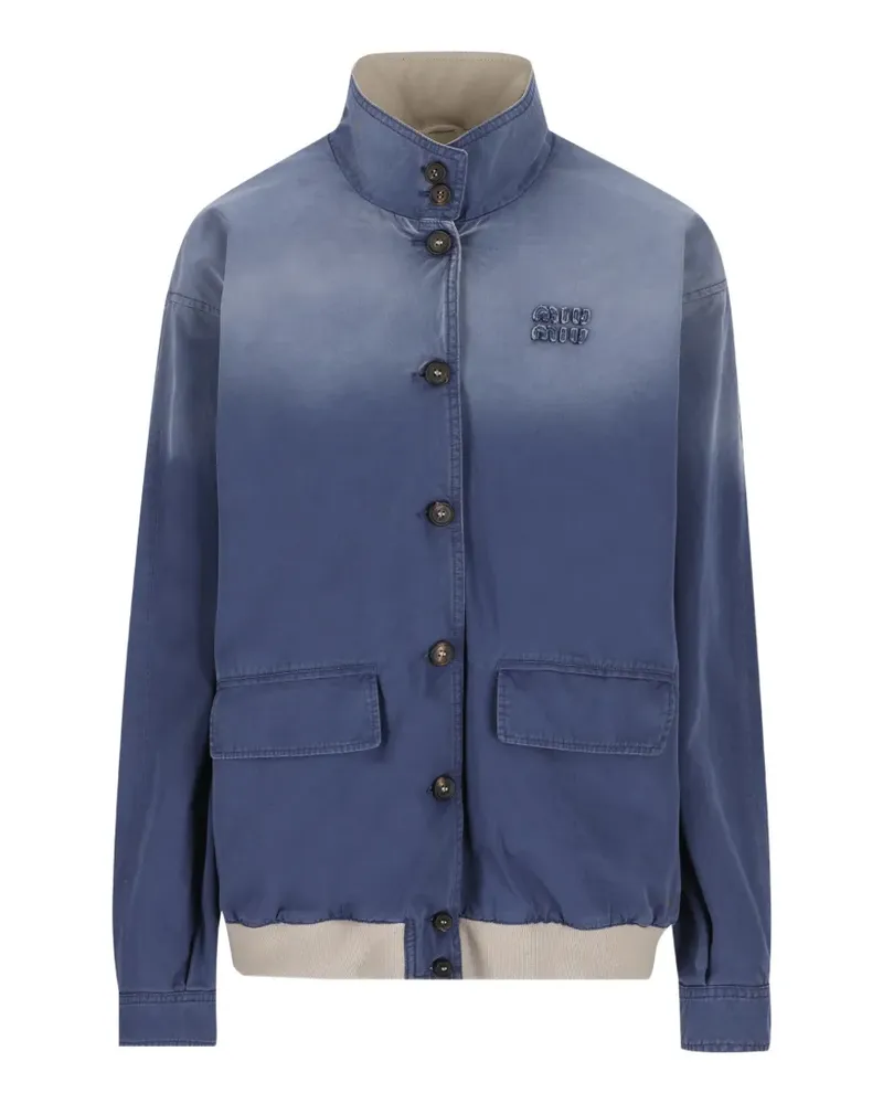 Miu Miu logo-embroidered blouson jacket - Blau Blau