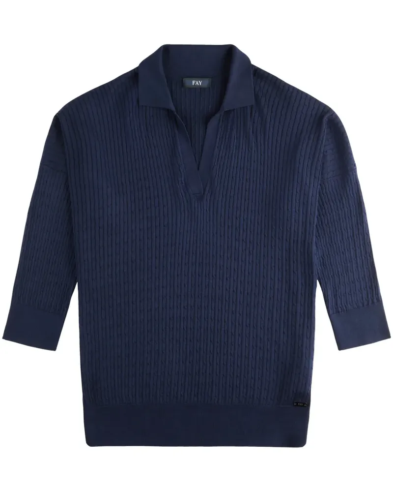 Fay Poloshirt mit Zopfmuster - Blau Blau