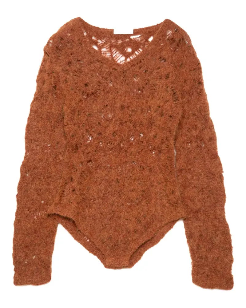Muller of Yoshiokubo Gestrickter Body mit Spitzeneinsatz - Braun Braun