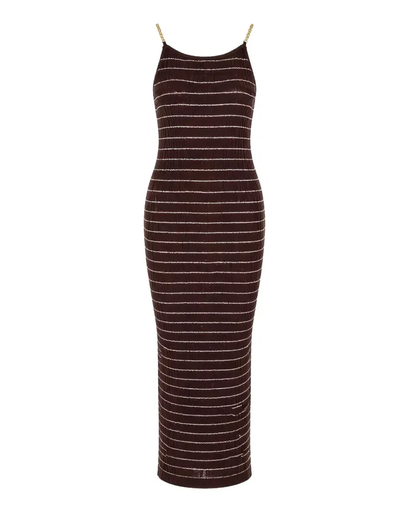 Elisabetta Franchi stripe-pattern chain-strap maxi dress - Braun Braun