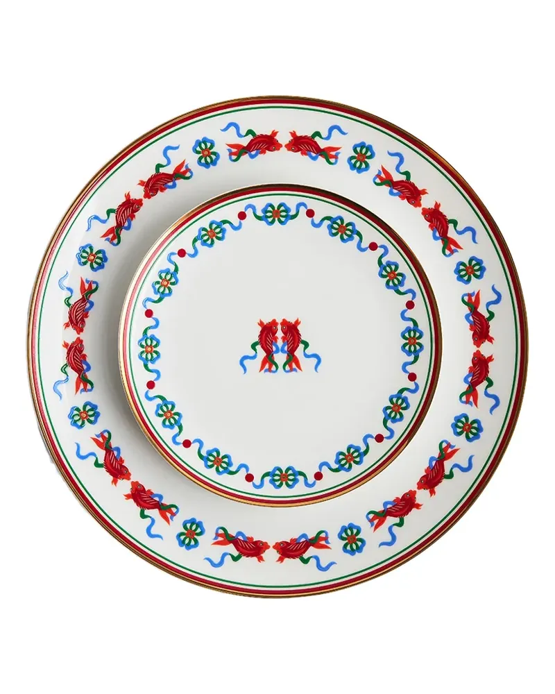 Shanghai Tang Set aus zwei Golden Ripples Tellern - Weiß Weiß