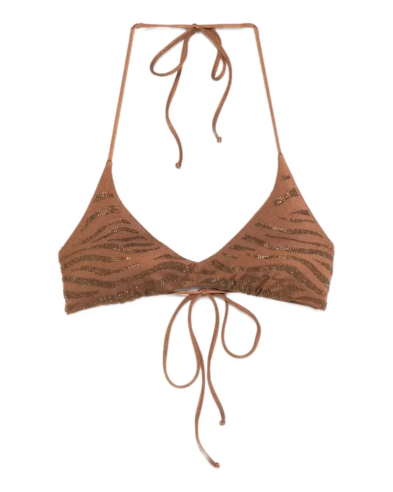 MC2 Saint Barth Hespera embellished tiger-print bikini top - Braun Braun