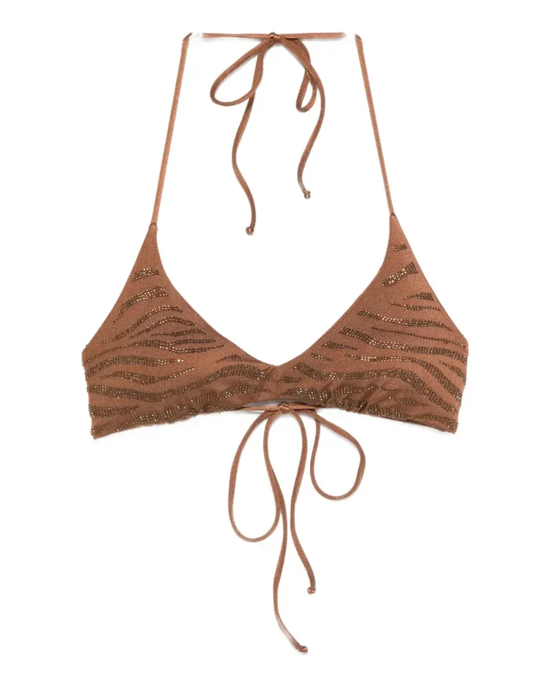 MC2 Saint Barth Hespera embellished tiger-print bikini top - Braun Braun