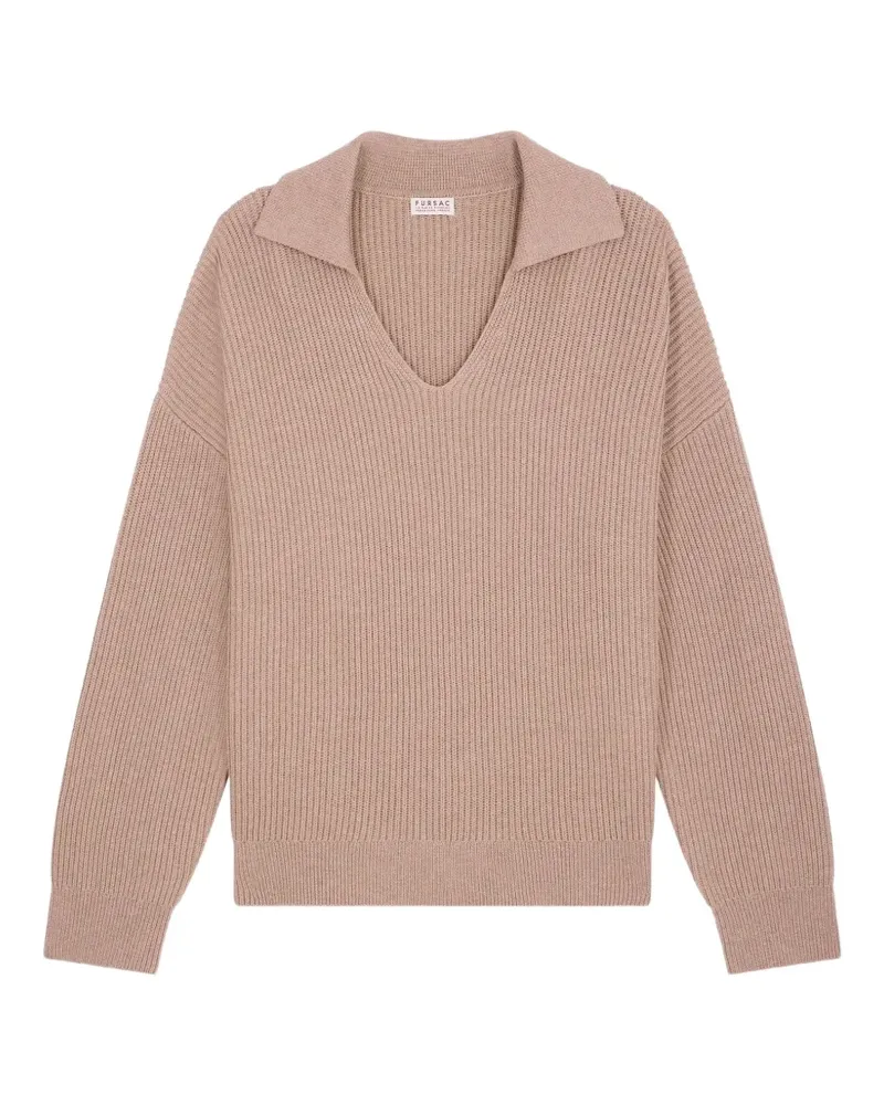 FURSAC ribbed-knit V-neck sweater - Nude Nude