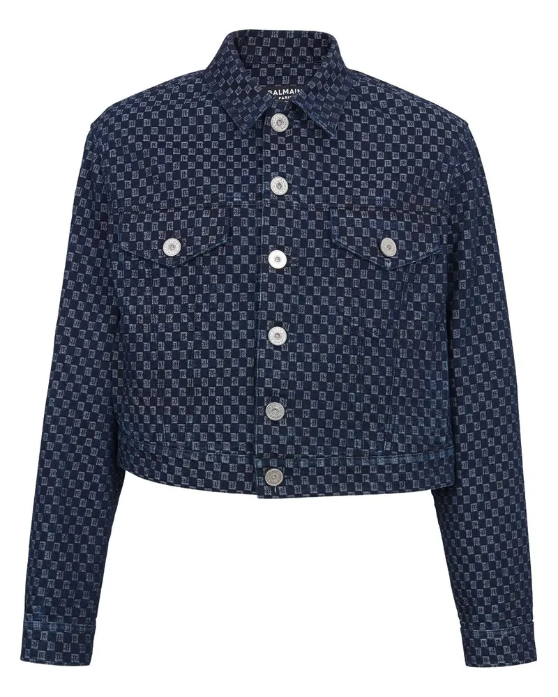Balmain Jeansjacke aus Monogramm-Jacquard - Blau Blau