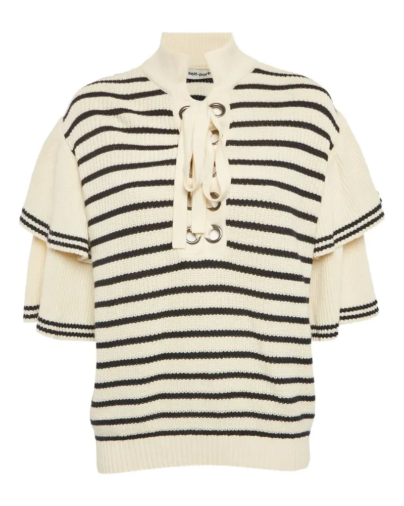 Self-Portrait Gestricktes T-Shirt mit Streifen - Nude Nude