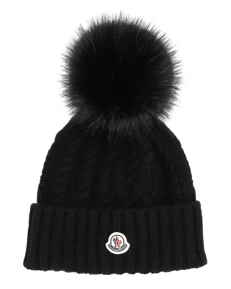 Moncler Beanie mit Zopfstrickmuster - Schwarz Schwarz