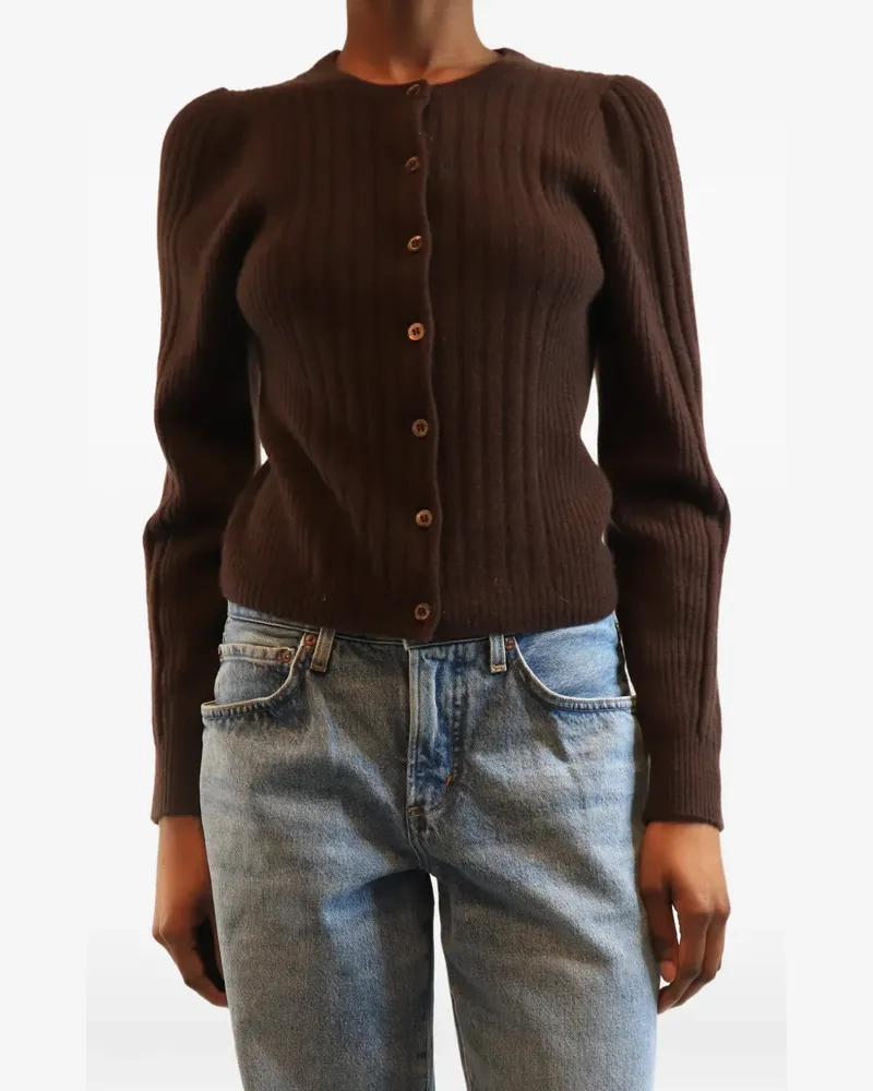 Paige ribbed-knit puff-sleeve cardigan - Braun Braun