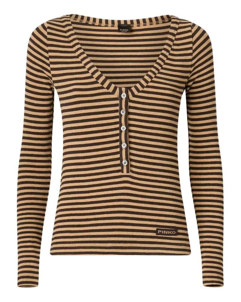 Pinko Gestreiftes T-Shirt aus geripptem Strick - Nude Nude