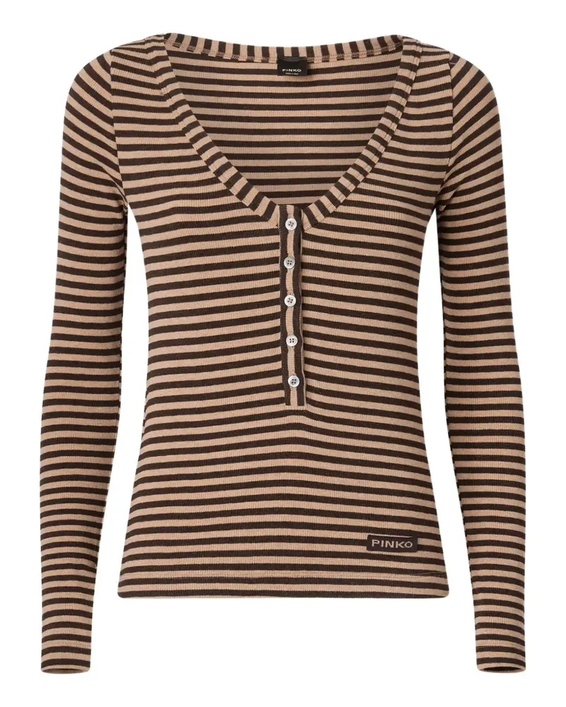 Pinko Gestreiftes T-Shirt aus geripptem Strick - Nude Nude