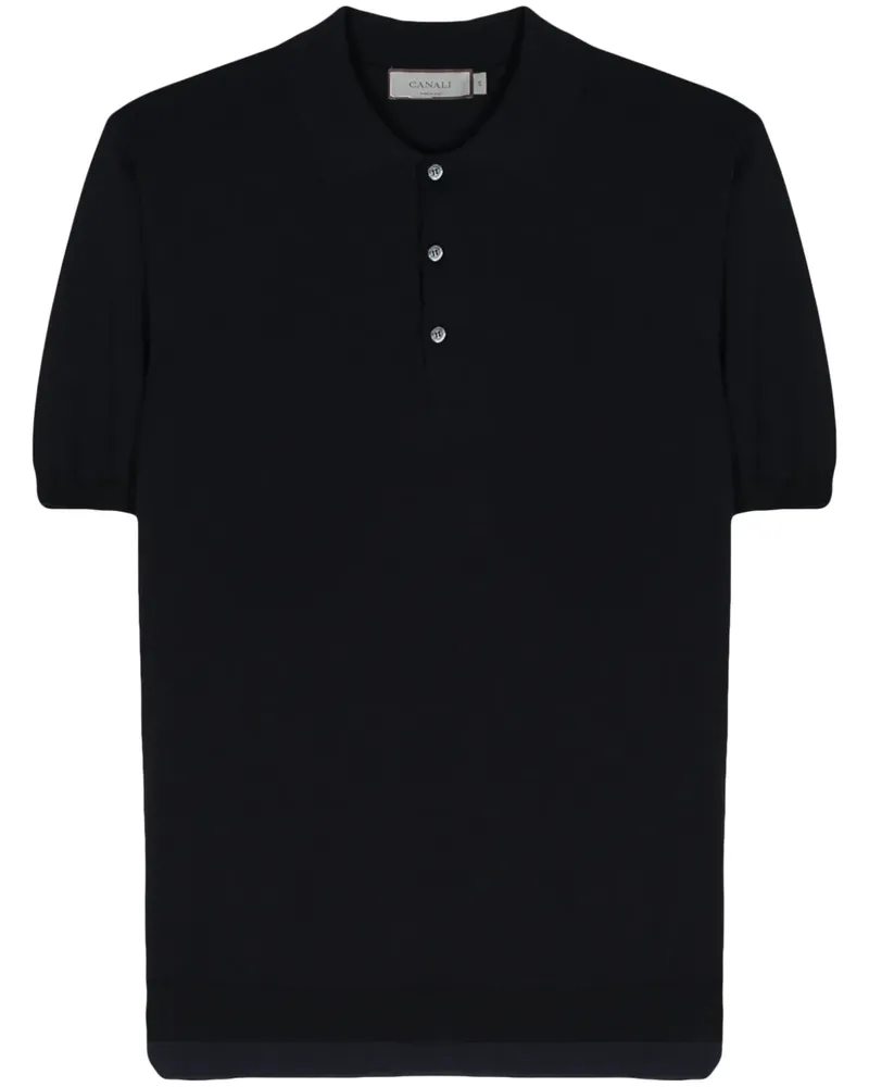 Canali Fein gestricktes Poloshirt - Schwarz Schwarz