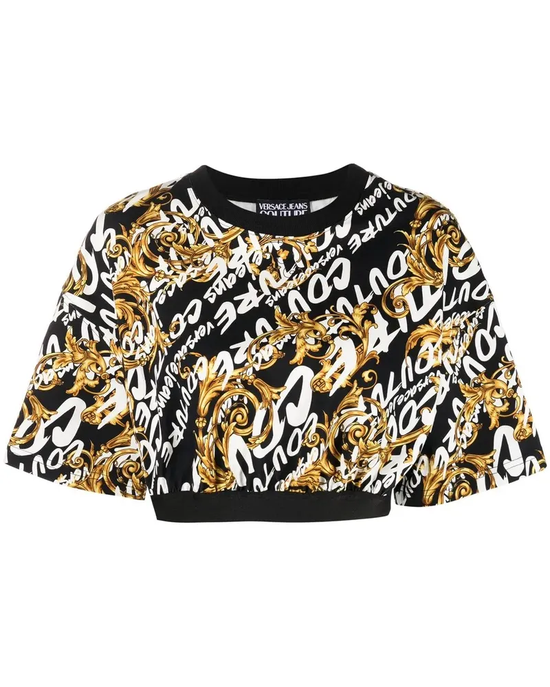 Versace Jeans Cropped-Oberteil mit weiten Ärmeln - Schwarz Schwarz