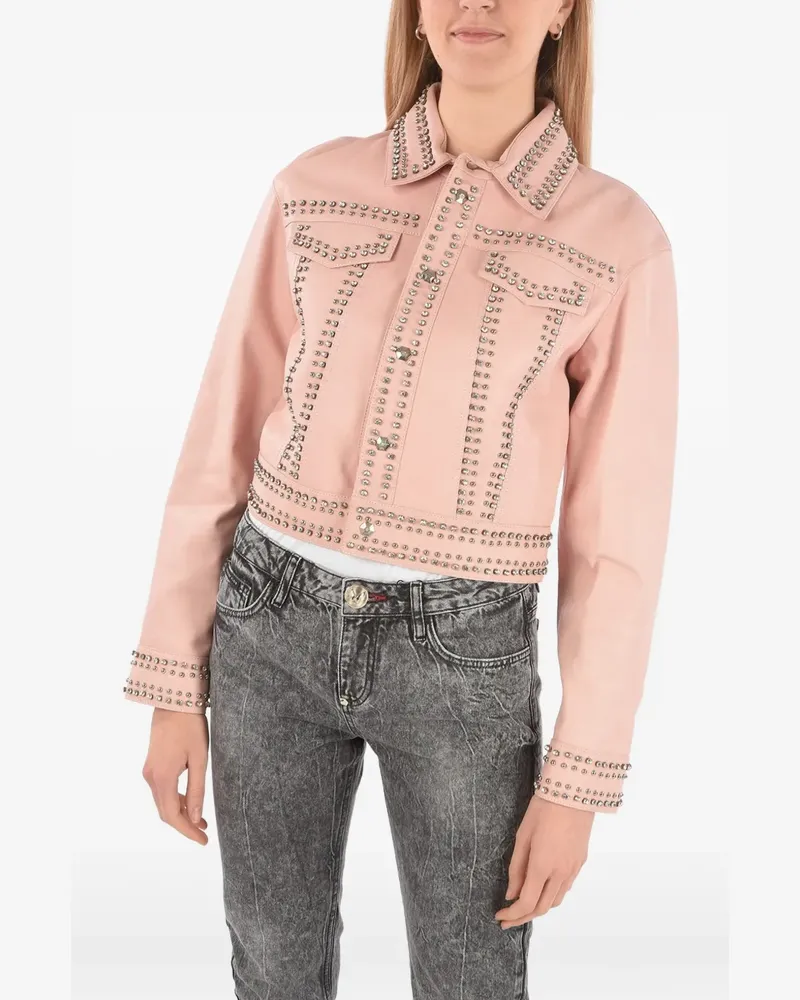 Philipp Plein crystal-embellished leather jacket - Rosa Rosa