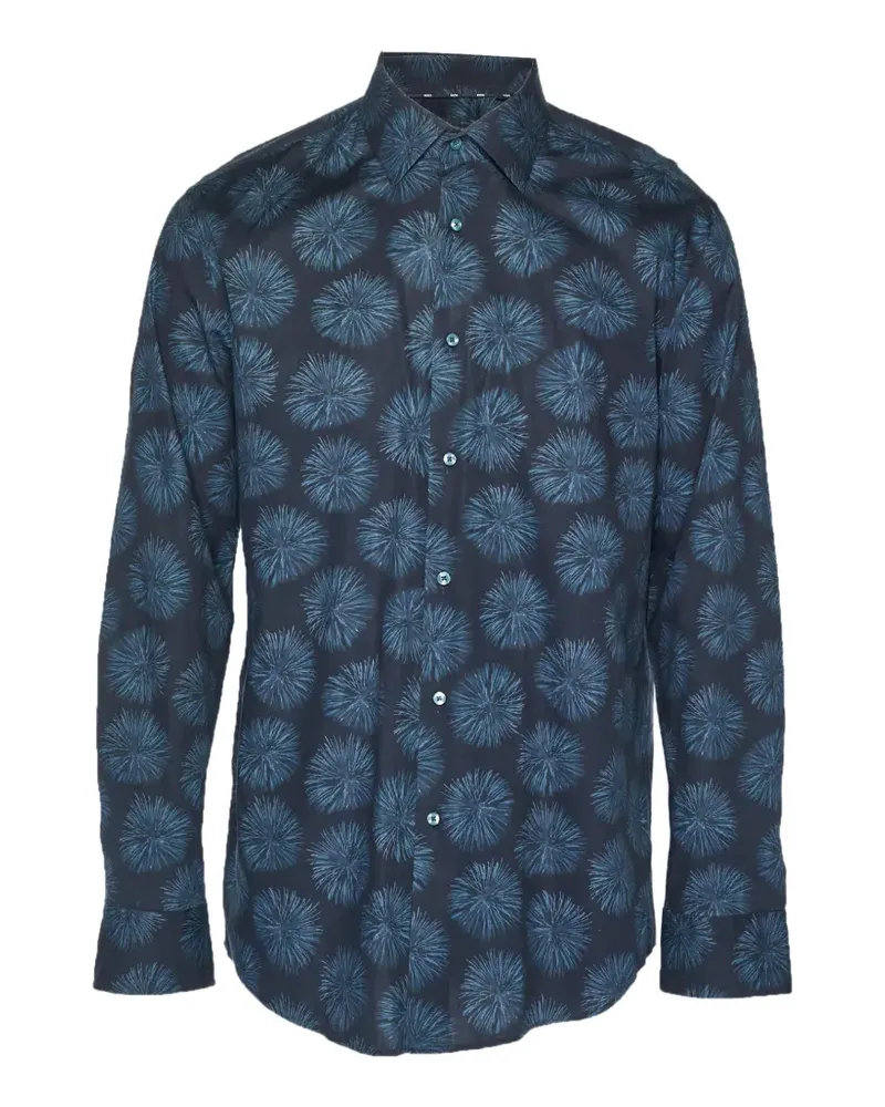 HUGO BOSS Schmales Hemd mit Blumenprint - Blau Blau