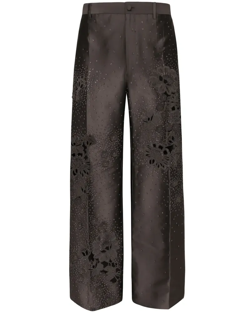 Dolce & Gabbana Seidenhose mit Strass - Schwarz Schwarz