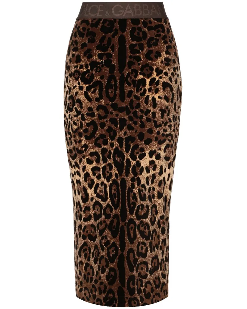 Dolce & Gabbana Chenille-Midirock mit Leoparden-Print - Braun Braun