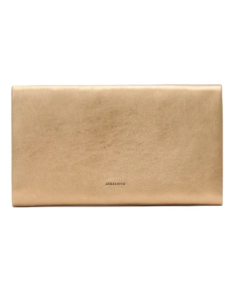 AllSaints Harluna embossed-logo clutch bag - Gold Gold