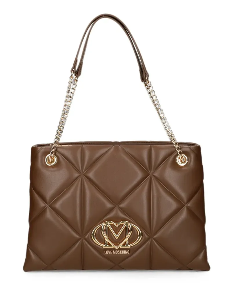 Moschino Schultertasche mit Logo-Schild - Braun Braun
