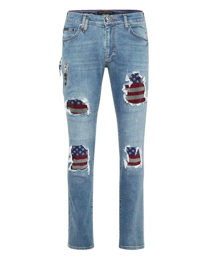 Philipp Plein Rock Star Fit Jeans mit US-Flagge - Blau Blau