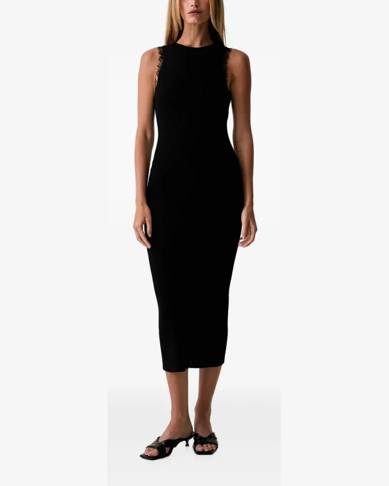 Twin-Set Geripptes Strickkleid mit Spitzenbesatz - Schwarz Schwarz