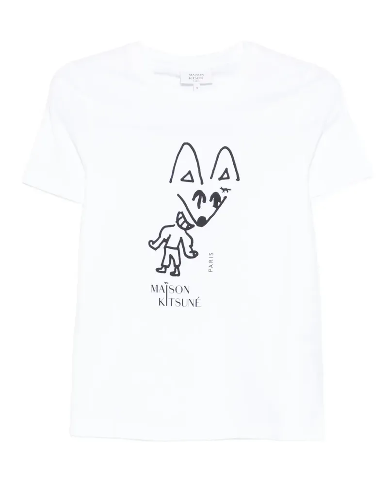 Kitsuné Fox T-Shirt mit grafischem Print - Weiß Weiß