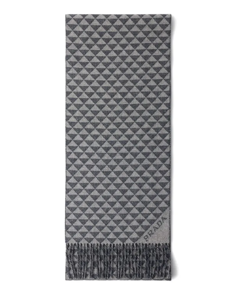 Prada Symbole Jacquard-Schal mit Fransen - Grau Grau