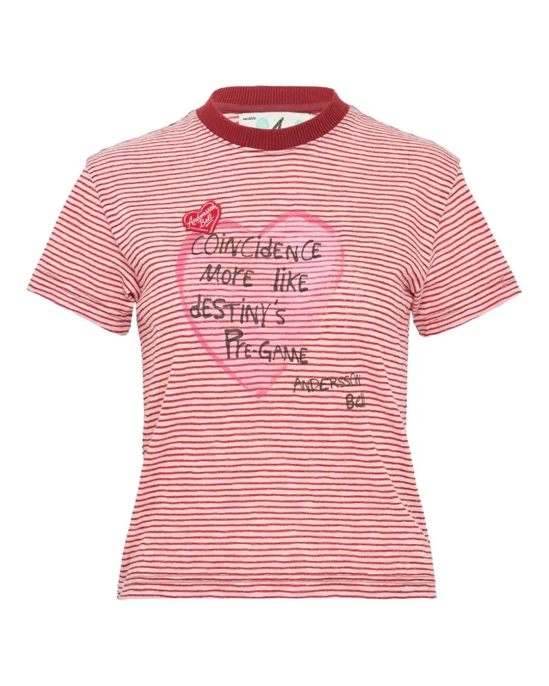 Andersson Bell Gestreiftes T-Shirt mit Herzdetail - Rot Rot