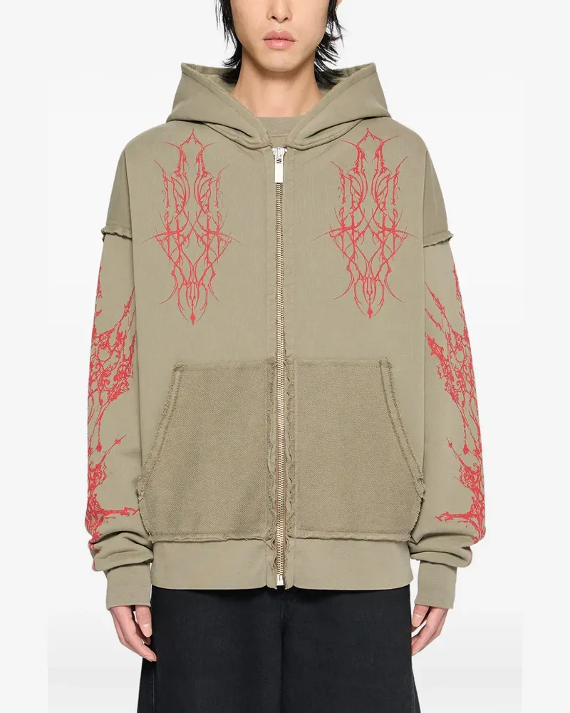 44 LABEL GROUP Ewigkeit graphic zip fleece hoodie - Grün Grün