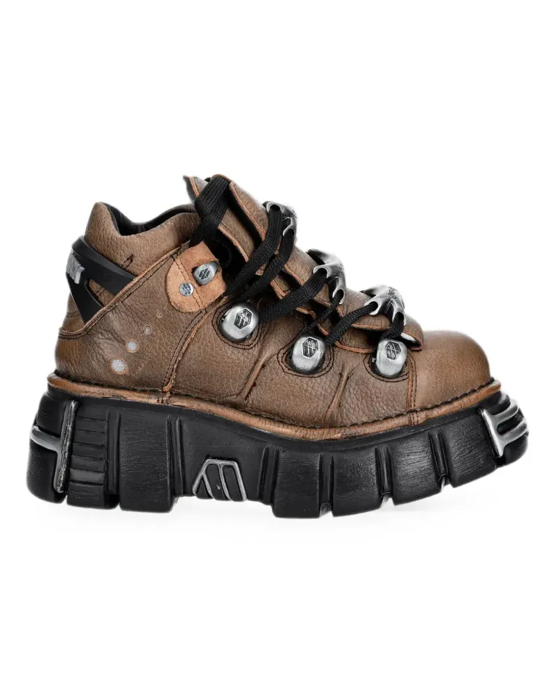 New Rock Plateau-Stiefel mit Logo-Schild - Braun Braun