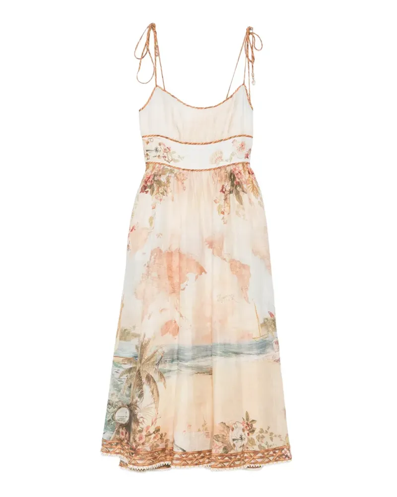 Zimmermann map-print tie-strap dress - Nude Nude