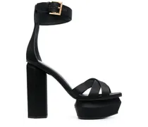 Satin-Sandalen mit Plateau - Schwarz