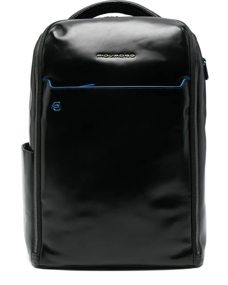 Piquadro Leder-Rucksack mit Henkel - Schwarz Schwarz