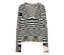 Gestreifter Pullover mit V-Ausschnitt - Schwarz