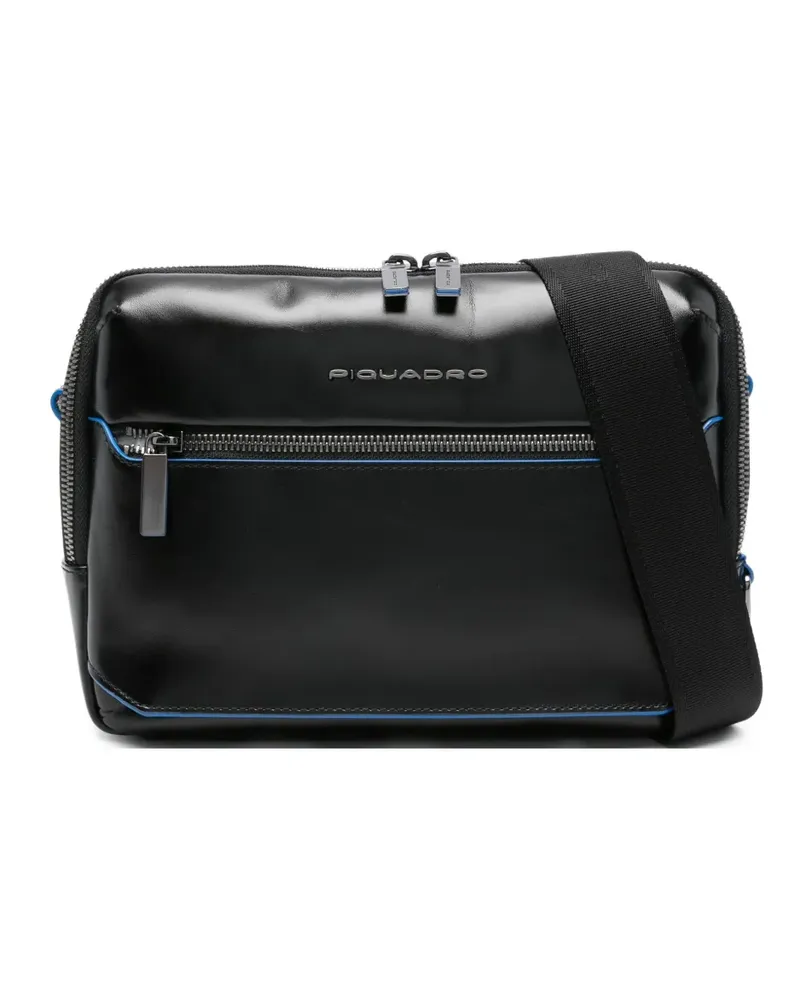 Piquadro Schultertasche mit Logo-Schild - Schwarz Schwarz