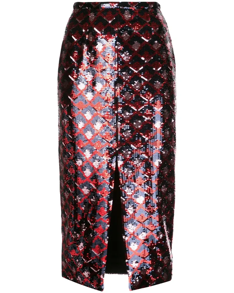 Rochas Seidenmidirock mit Pailletten - Schwarz Schwarz