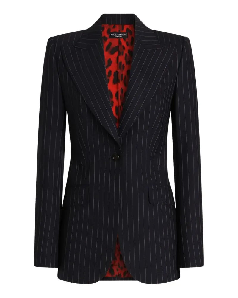 Dolce & Gabbana Einreihige Turlington Jacke aus Wolle mit Nadelstreifen - Blau Blau