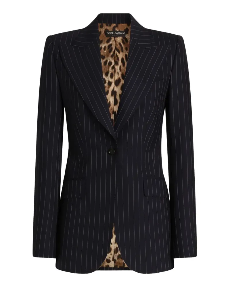 Dolce & Gabbana Einreihige Turlington Jacke aus Wolle mit Nadelstreifen - Blau Blau